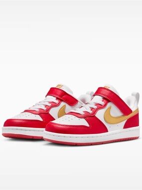 Nike Court Borough Low Recraft sneakers white, university red, and metallic gold